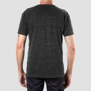 back image of a man in charcoal tri-blend brave star t-shirt
